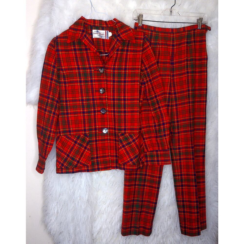 VTG Pendleton Knockabouts Red Tartan Plaid Wool Blazer & Pants Suit Set Size 12 - Picture 2 of 10